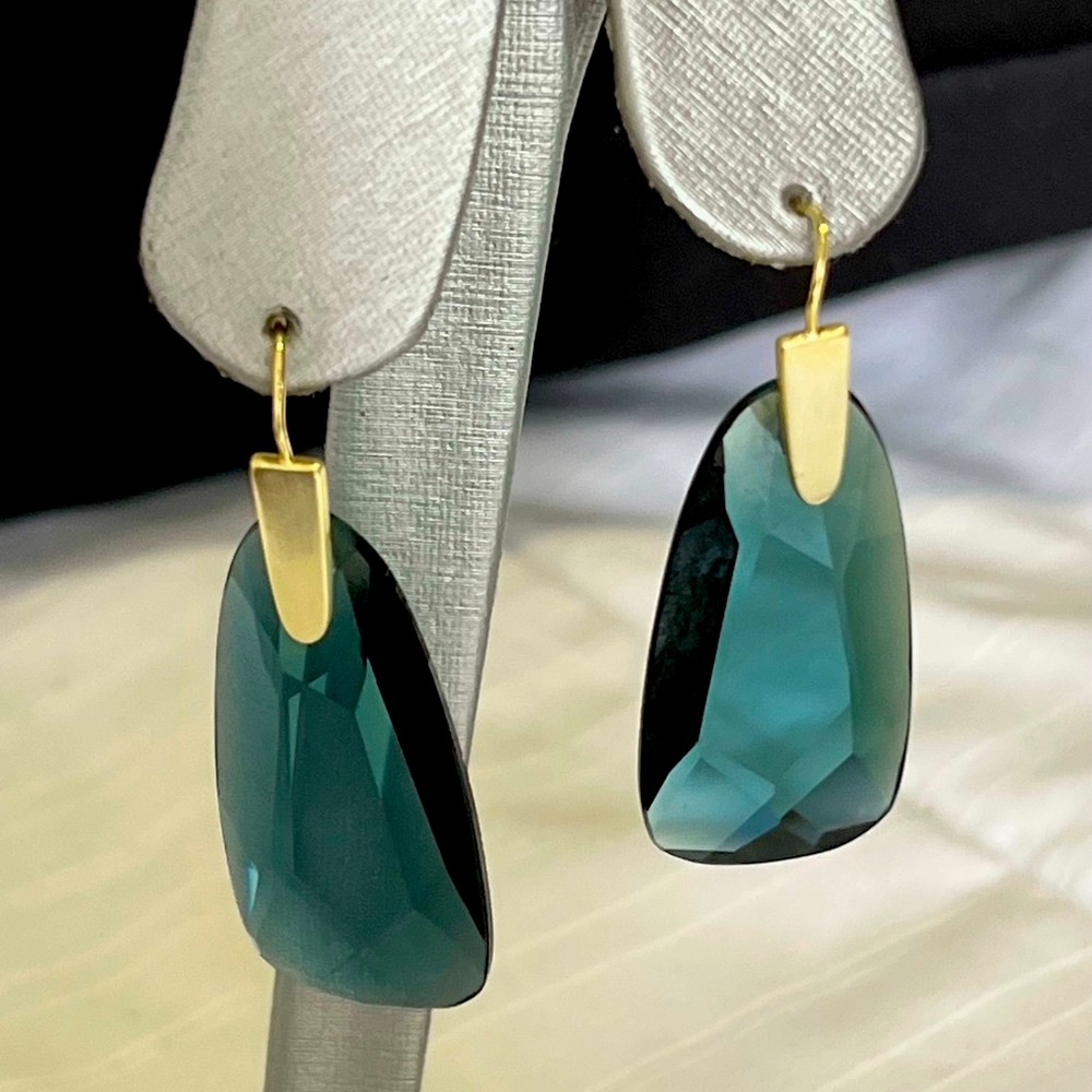 NWT Kendra Scott RARE & Retired Maize Earrings Teal & Yellow Gold FABULOUS! - Picture 3 of 9